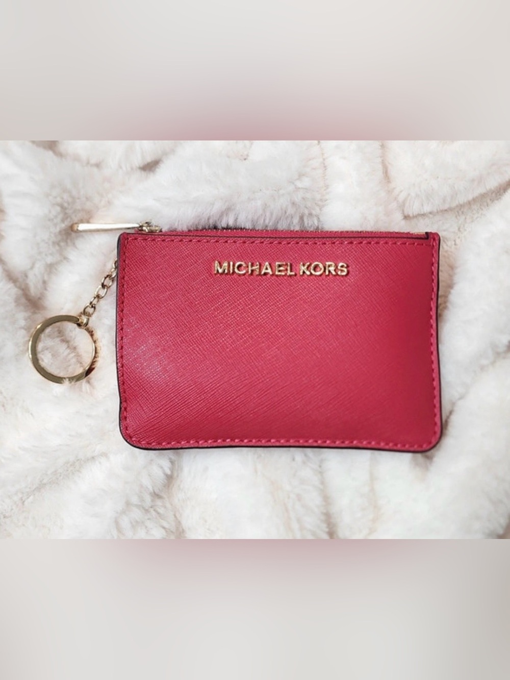 Michael Kors Red Leather Key & Card Holder Charm with Gold Hardware